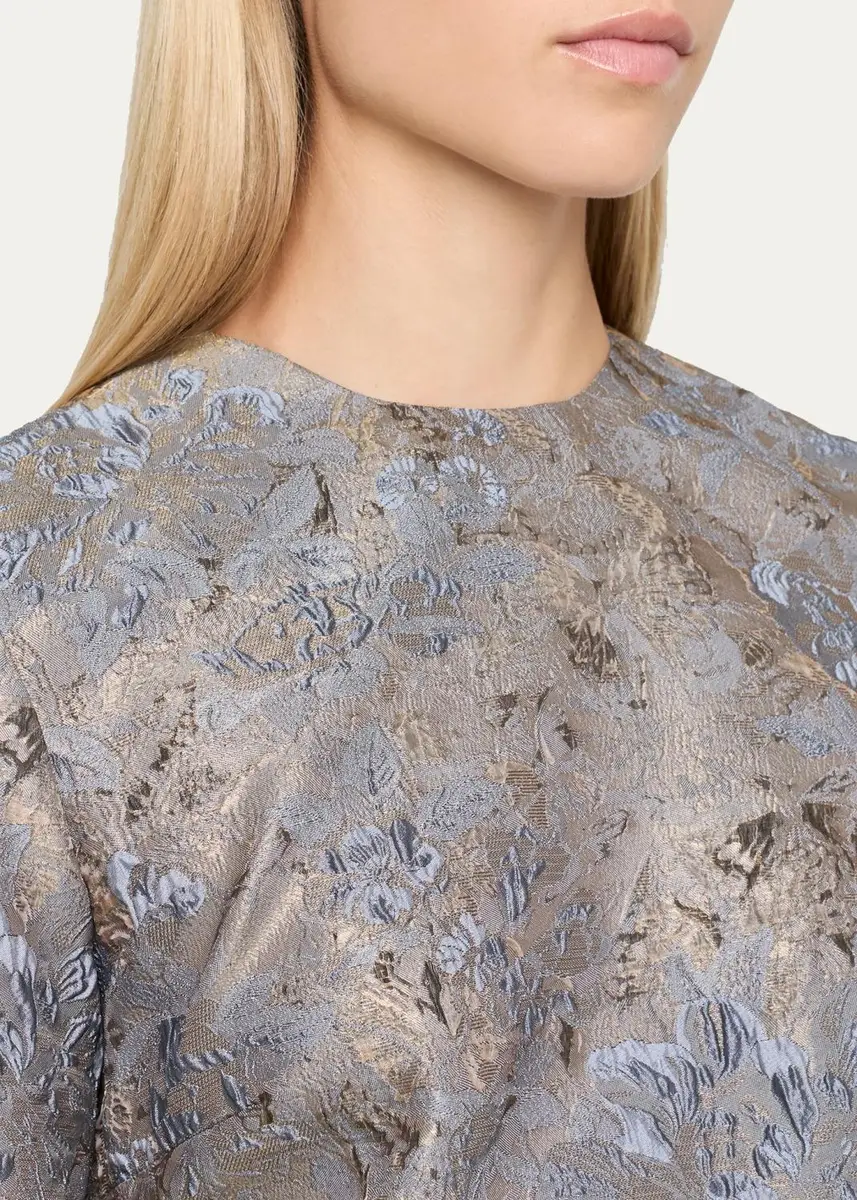 PRABAL GURUNG Short-Sleeve Metallic Floral Jacquard Sheath Dress | Thumbnail 5 PRABAL GURUNG Short-Sleeve Metallic Floral Jacquard Sheath Dress | Thumbnail 5