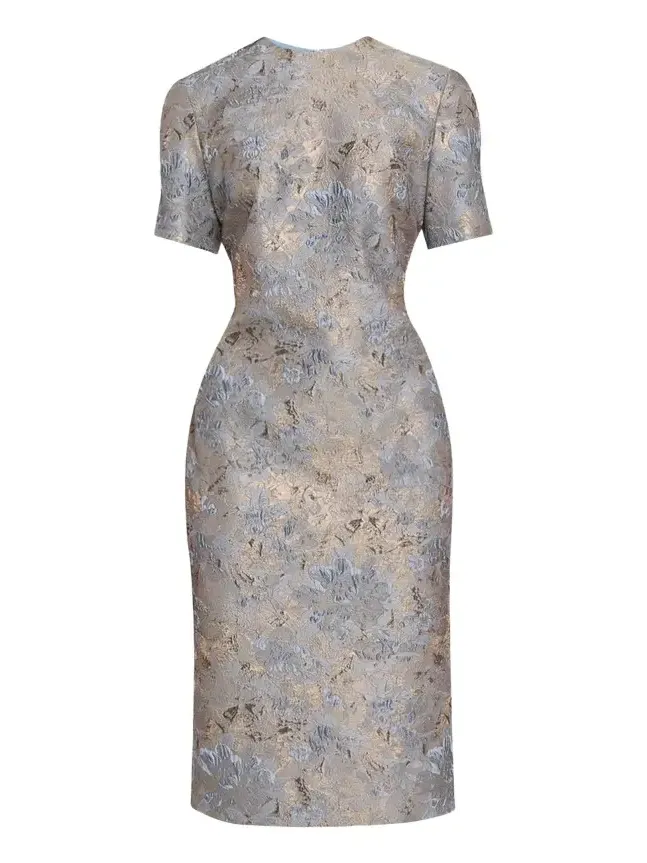 PRABAL GURUNG Short-Sleeve Metallic Floral Jacquard Sheath Dress