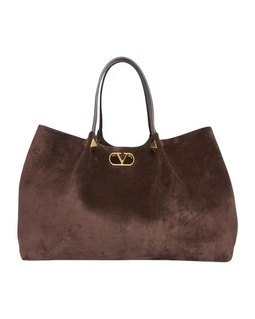 Valentino Garavani Large Rockstud Suede Shopping Tote Bag | Image 1 Valentino Garavani Large Rockstud Suede Shopping Tote Bag | Image 1