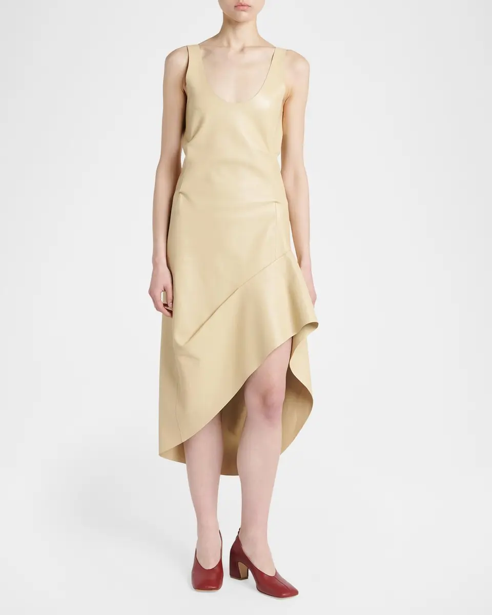 Bottega Veneta Sleeveless Leather Asymmetric Midi Dress | Thumbnail 2
