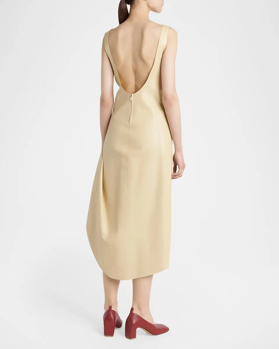 Bottega Veneta Sleeveless Leather Asymmetric Midi Dress | Thumbnail 3