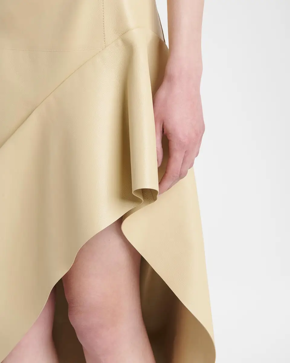 Bottega Veneta Sleeveless Leather Asymmetric Midi Dress | Thumbnail 4