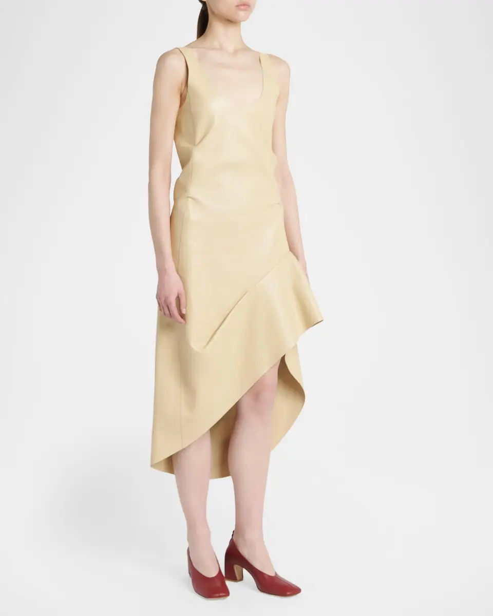 Bottega Veneta Sleeveless Leather Asymmetric Midi Dress | Thumbnail 5