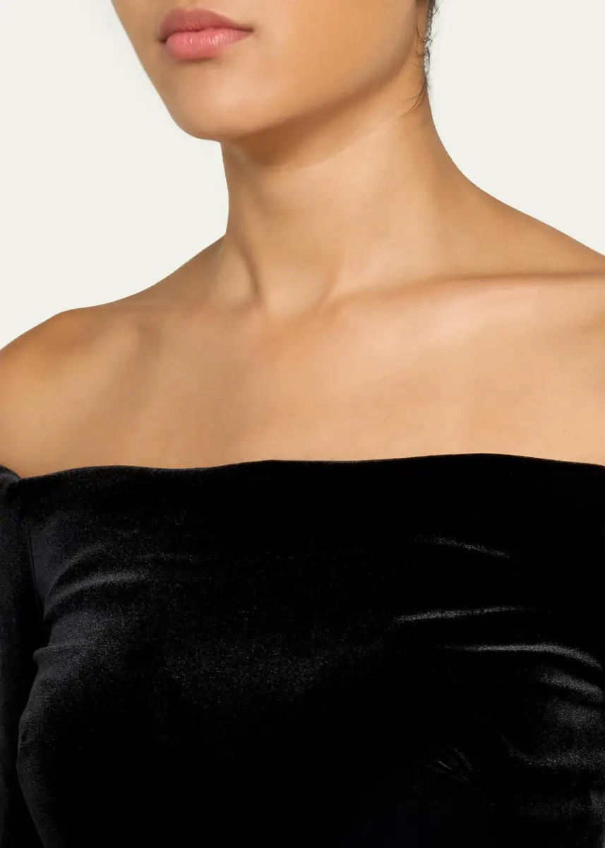 MONIQUE LHUILLIER Off-The-Shoulder Velvet Long-Sleeve Sequined Gown | Thumbnail 5 MONIQUE LHUILLIER Off-The-Shoulder Velvet Long-Sleeve Sequined Gown | Thumbnail 5