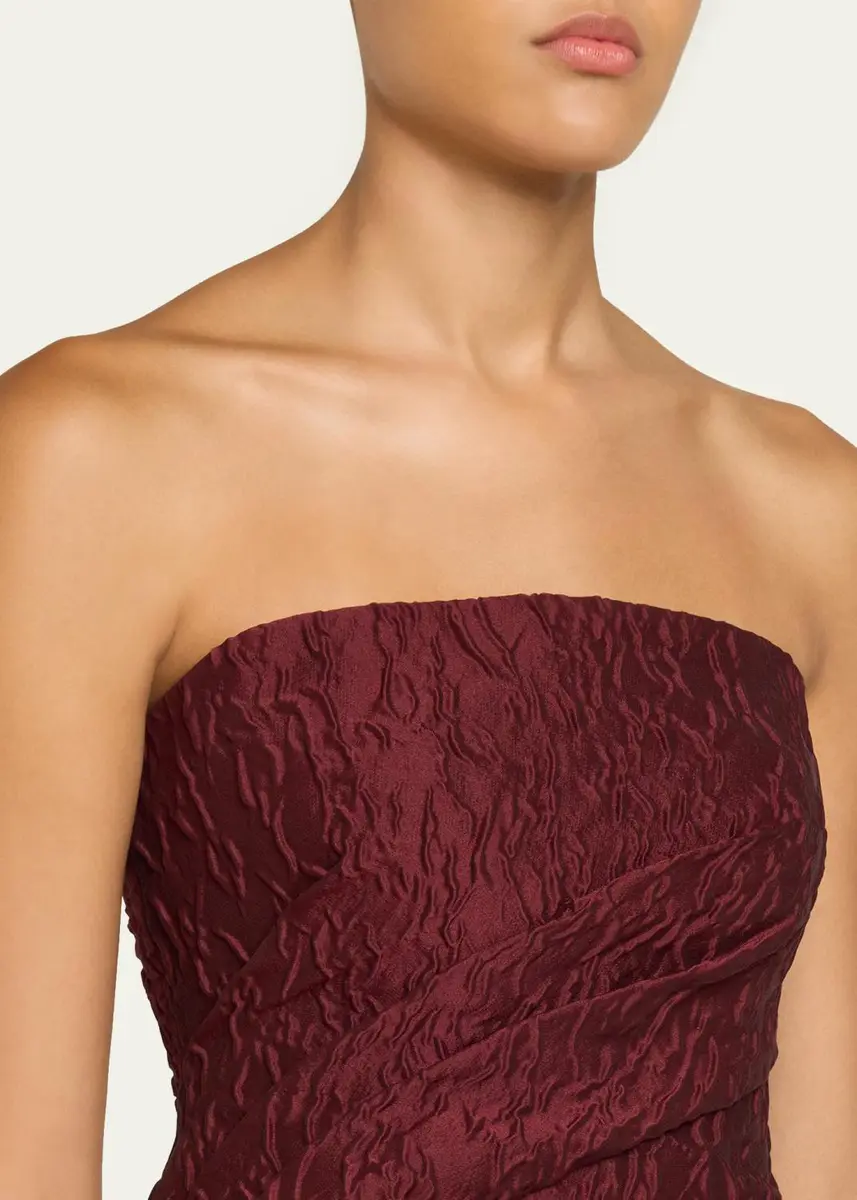 MONIQUE LHUILLIER Strapless Textured Jacquard Draped Train Column Gown | Thumbnail 5