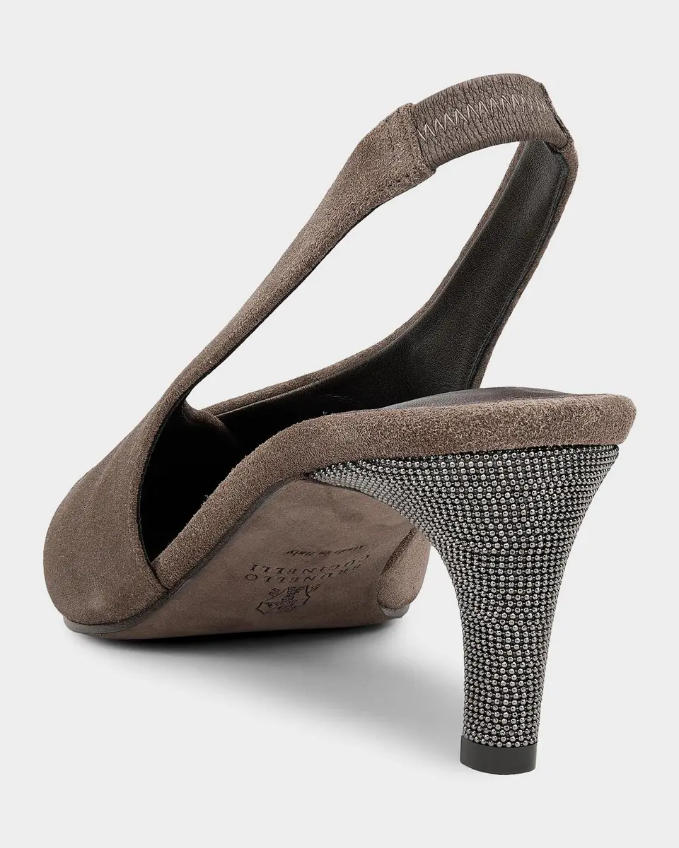 Brunello Cucinelli Suede Snip-Toe Slingback Pumps | Thumbnail 4 Brunello Cucinelli Suede Snip-Toe Slingback Pumps | Thumbnail 4