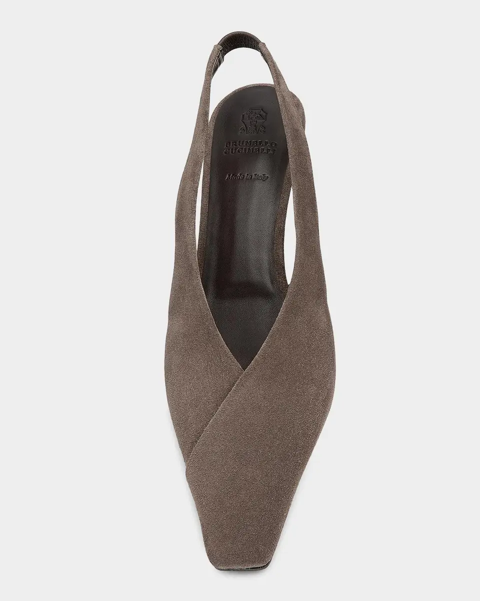 Brunello Cucinelli Suede Snip-Toe Slingback Pumps | Thumbnail 6 Brunello Cucinelli Suede Snip-Toe Slingback Pumps | Thumbnail 6