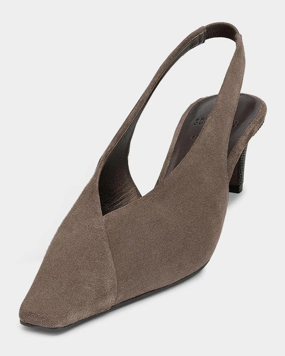 Brunello Cucinelli Suede Snip-Toe Slingback Pumps | Thumbnail 7 Brunello Cucinelli Suede Snip-Toe Slingback Pumps | Thumbnail 7