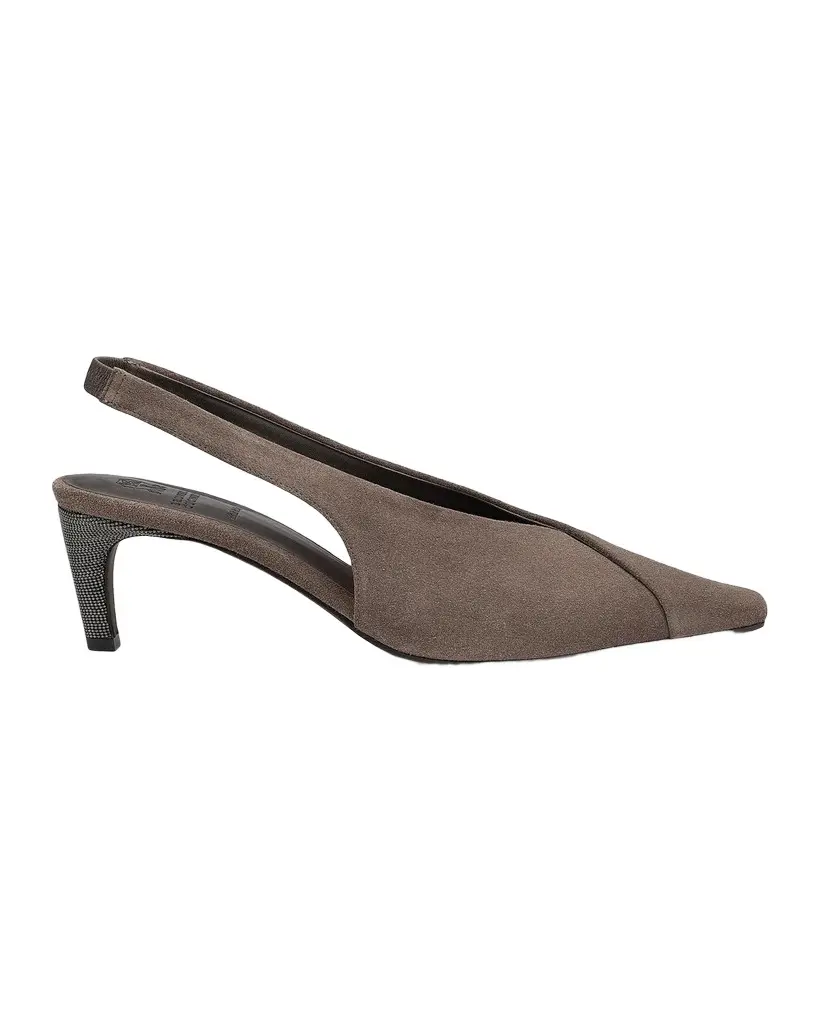 Brunello Cucinelli Suede Snip-Toe Slingback Pumps