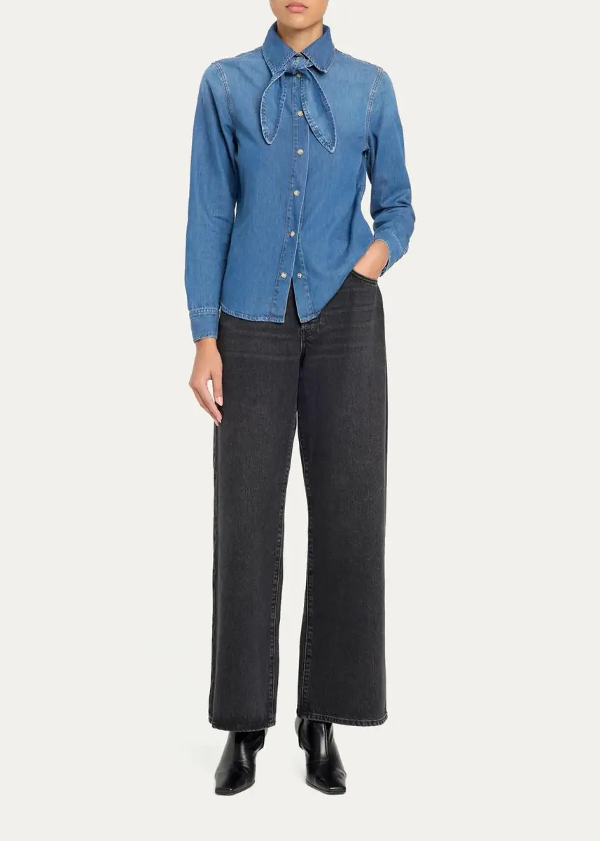 Frame The Clementine Denim Tie-Neck Shirt | Thumbnail 2 Frame The Clementine Denim Tie-Neck Shirt | Thumbnail 2