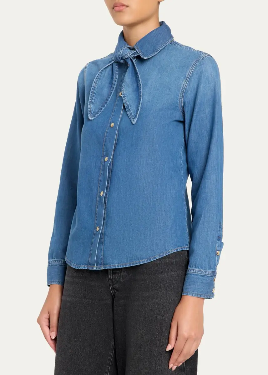 Frame The Clementine Denim Tie-Neck Shirt | Thumbnail 4 Frame The Clementine Denim Tie-Neck Shirt | Thumbnail 4