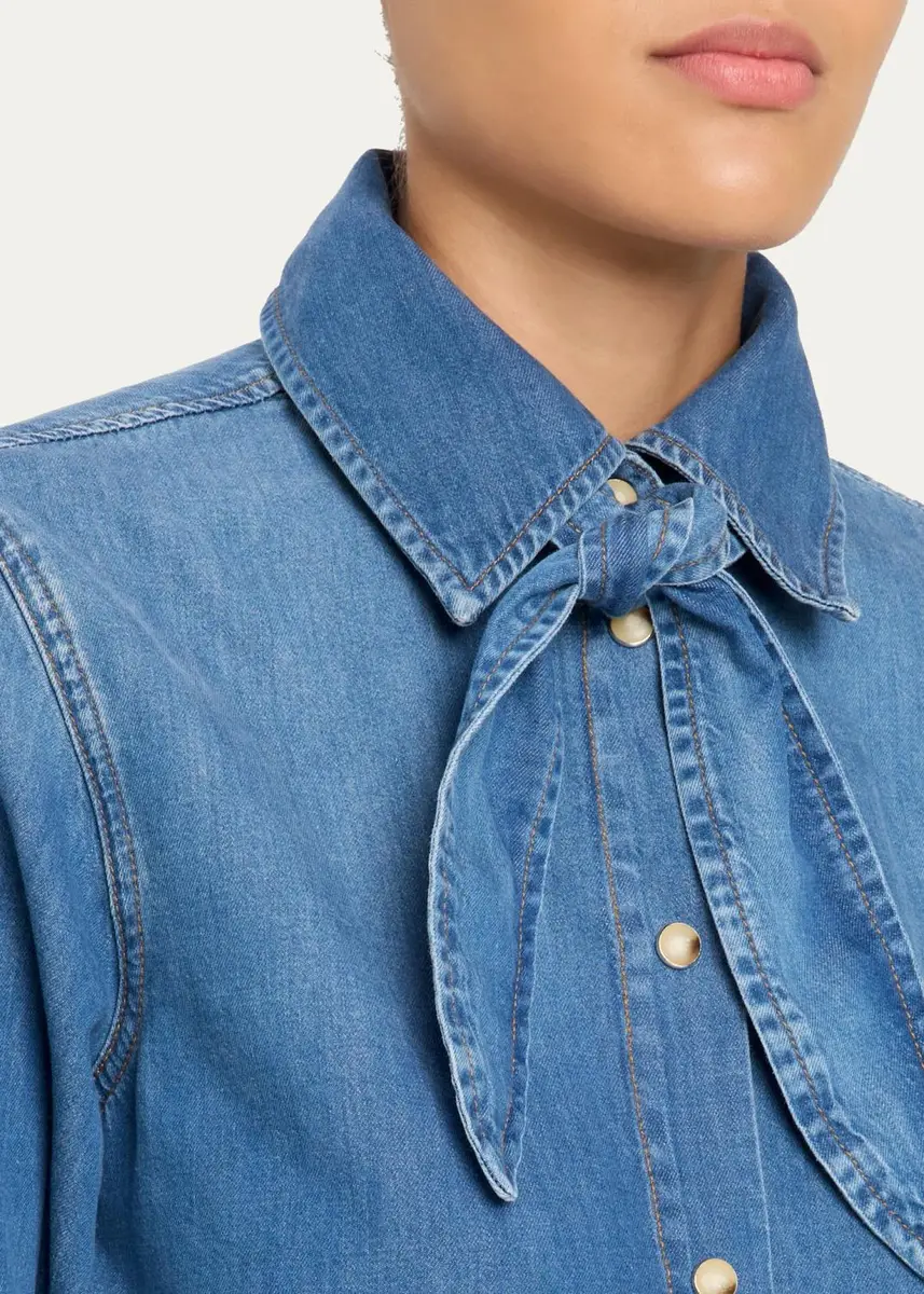 Frame The Clementine Denim Tie-Neck Shirt | Thumbnail 5 Frame The Clementine Denim Tie-Neck Shirt | Thumbnail 5
