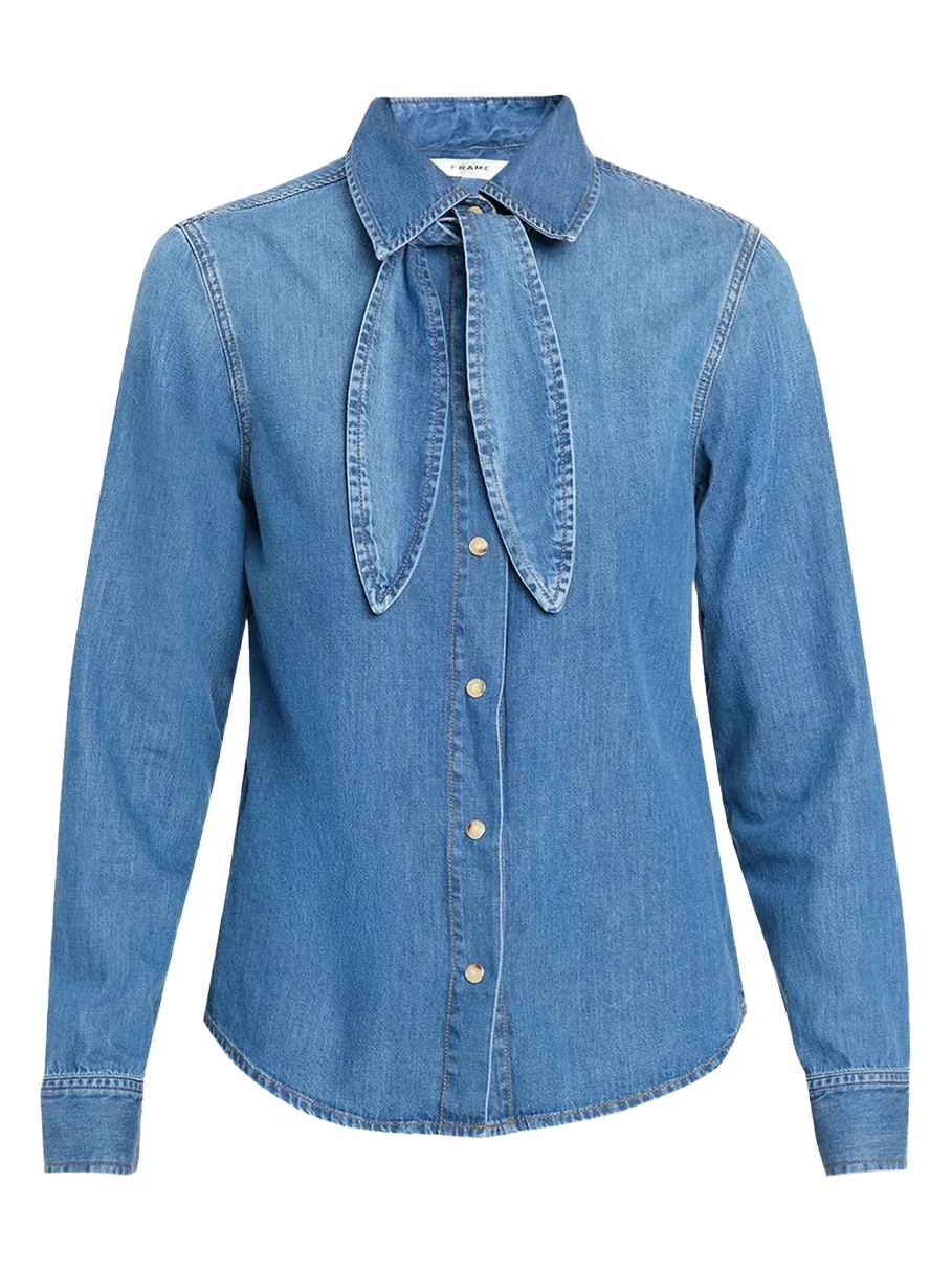 Frame The Clementine Denim Tie-Neck Shirt