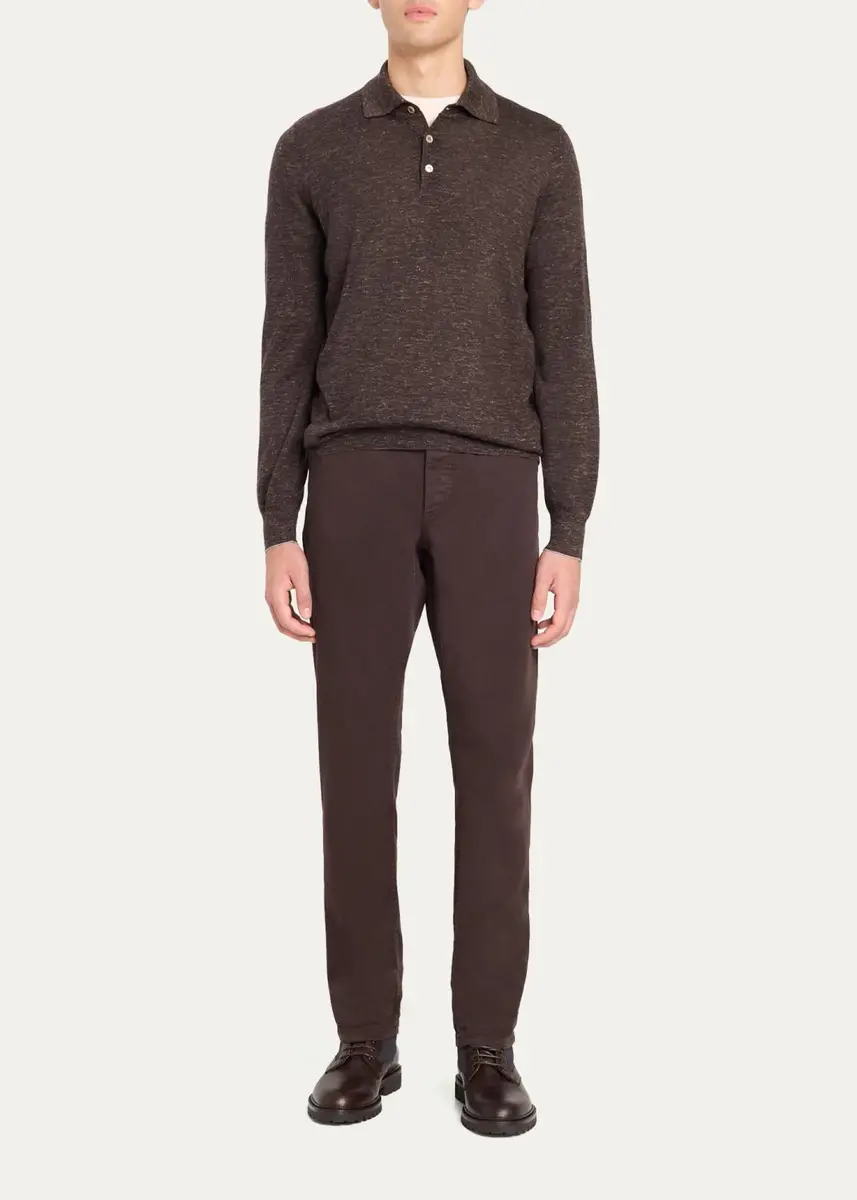 Brunello Cucinelli Men's Melange Cashmere-Blend Polo Sweater | Thumbnail 2 Brunello Cucinelli Men's Melange Cashmere-Blend Polo Sweater | Thumbnail 2