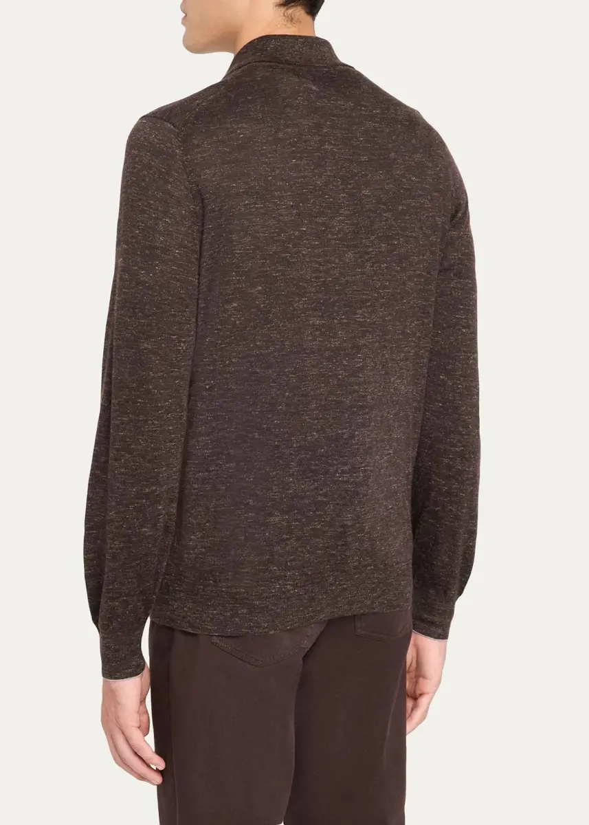 Brunello Cucinelli Men's Melange Cashmere-Blend Polo Sweater | Thumbnail 3 Brunello Cucinelli Men's Melange Cashmere-Blend Polo Sweater | Thumbnail 3