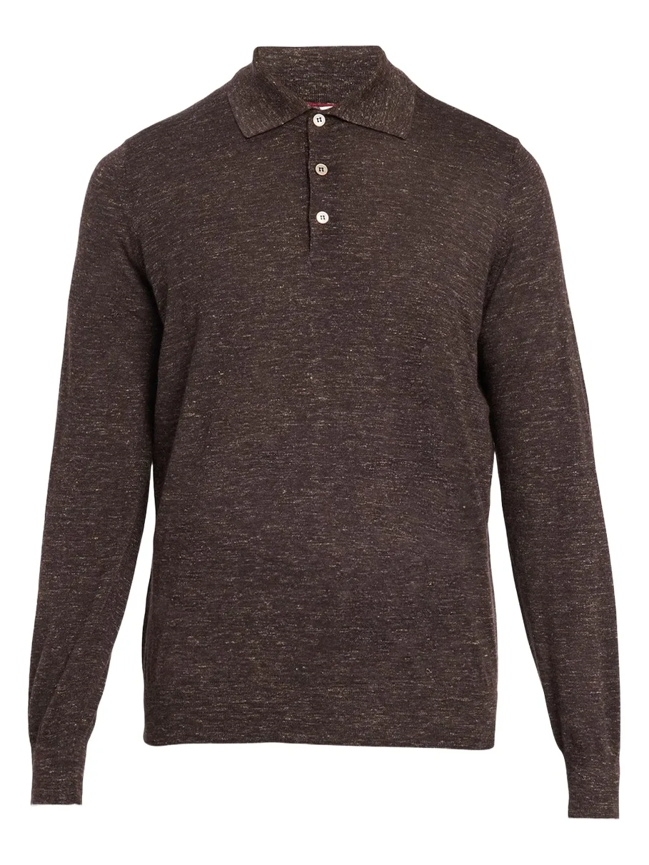 Brunello Cucinelli Men's Melange Cashmere-Blend Polo Sweater