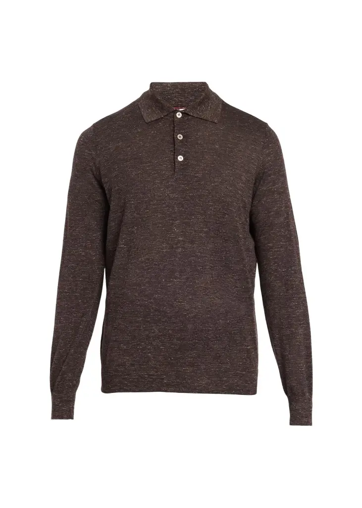 Brunello Cucinelli Men's Melange Cashmere-Blend Polo Sweater
