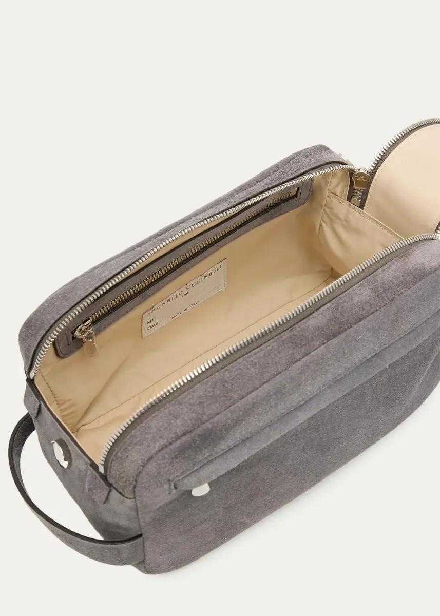 Brunello Cucinelli Men's Leather Wide-Mouth Toiletry Bag | Thumbnail 3