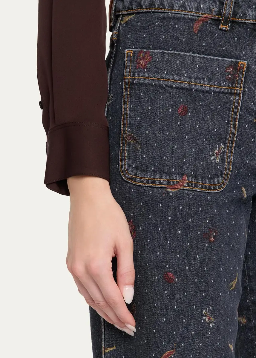 Etro Patch Pocket Polka-Dot Denim Wide-Leg Jeans | Thumbnail 5 Etro Patch Pocket Polka-Dot Denim Wide-Leg Jeans | Thumbnail 5