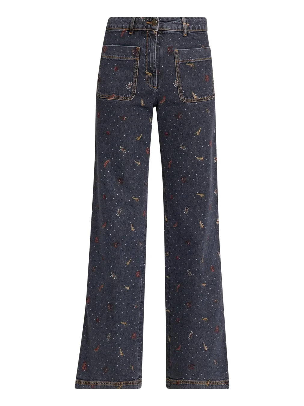 Etro Patch Pocket Polka-Dot Denim Wide-Leg Jeans