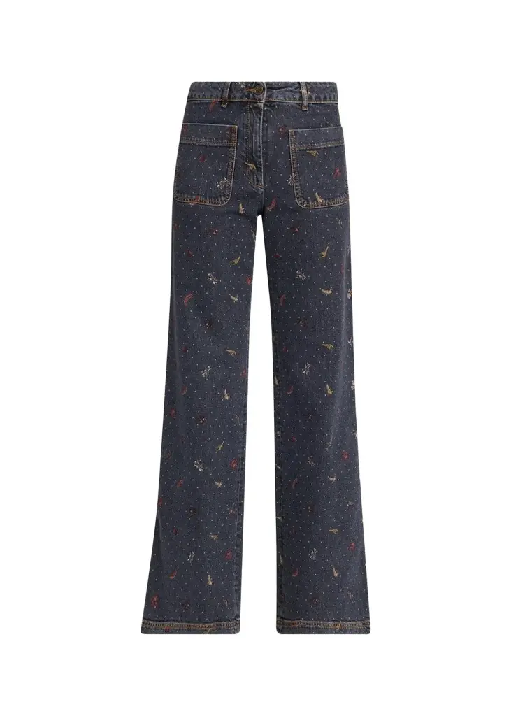 Etro Patch Pocket Polka-Dot Denim Wide-Leg Jeans | Image 1 Etro Patch Pocket Polka-Dot Denim Wide-Leg Jeans | Image 1