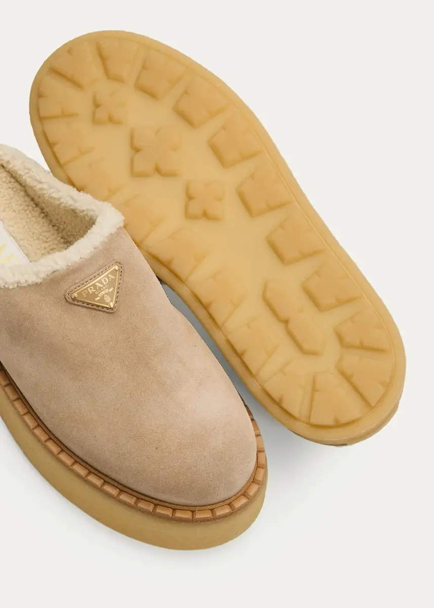 Prada Suede Shearling Cozy Platform Mules | Thumbnail 11