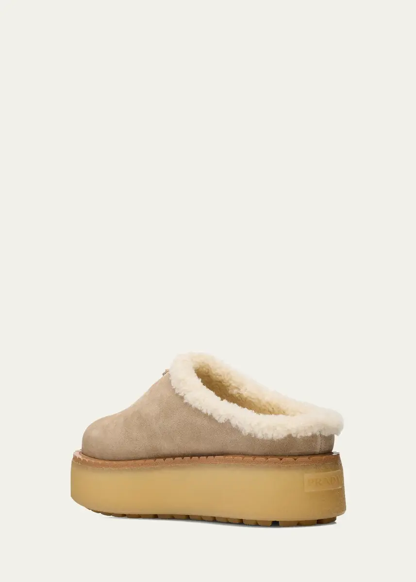 Prada Suede Shearling Cozy Platform Mules | Thumbnail 8