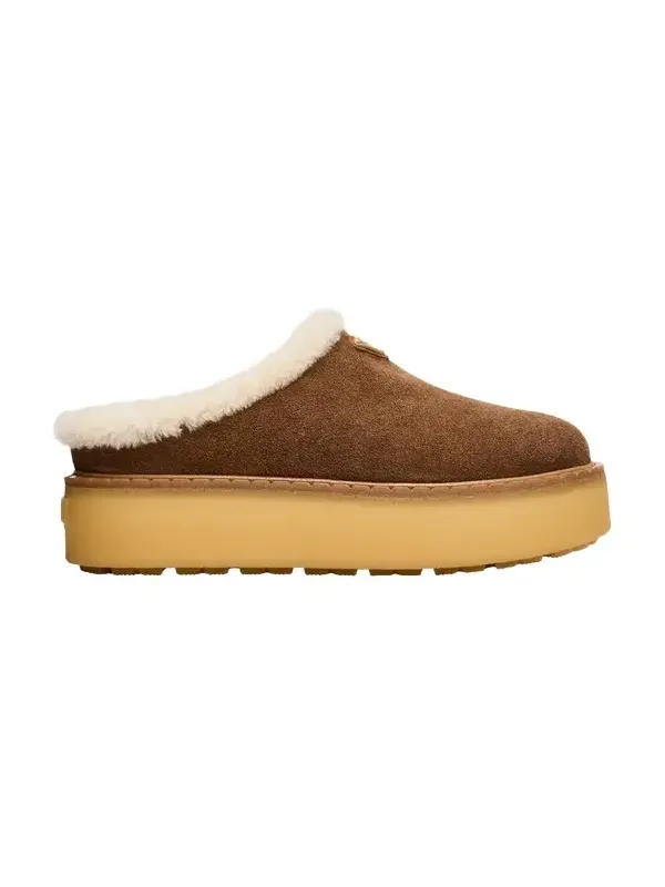 Prada Suede Shearling Cozy Platform Mules