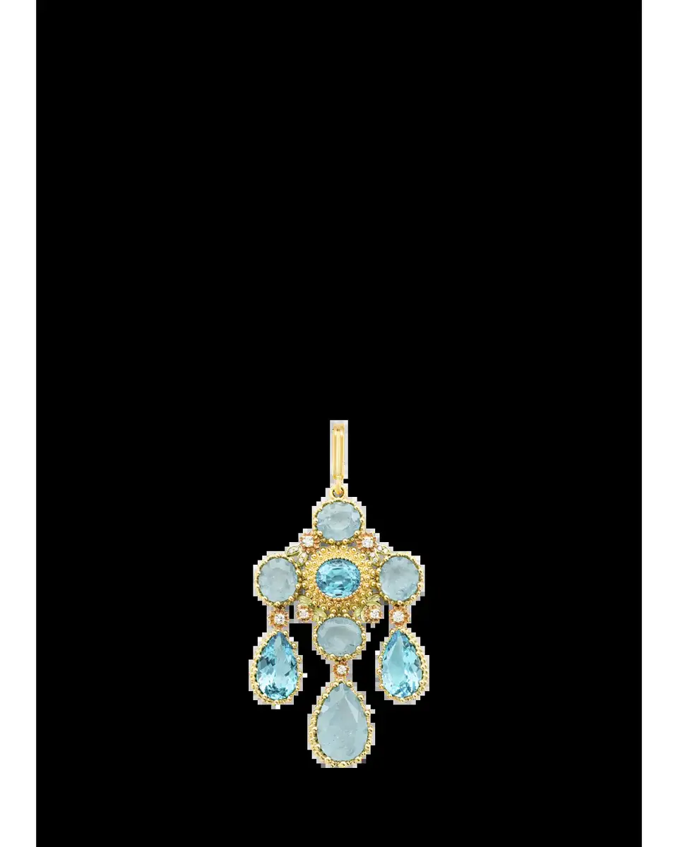 Mellerio 18K Yellow Gold Diamond, Aquamarine and Blue Topaz Pendant | Thumbnail 2
