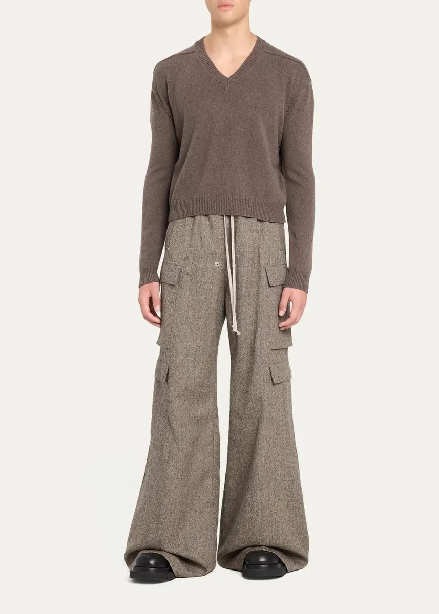 Rick Owens Men's Cashmere and Wool V-Neck Sweater | Thumbnail 2 Rick Owens Men's Cashmere and Wool V-Neck Sweater | Thumbnail 2