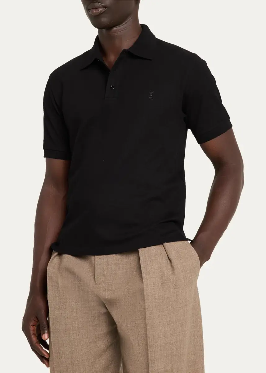 Saint Laurent Men's Cotton Pique Cassandre Polo Shirt | Thumbnail 4 Saint Laurent Men's Cotton Pique Cassandre Polo Shirt | Thumbnail 4