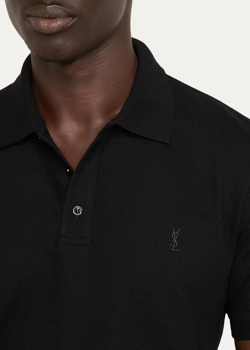 Saint Laurent Men's Cotton Pique Cassandre Polo Shirt | Thumbnail 5 Saint Laurent Men's Cotton Pique Cassandre Polo Shirt | Thumbnail 5