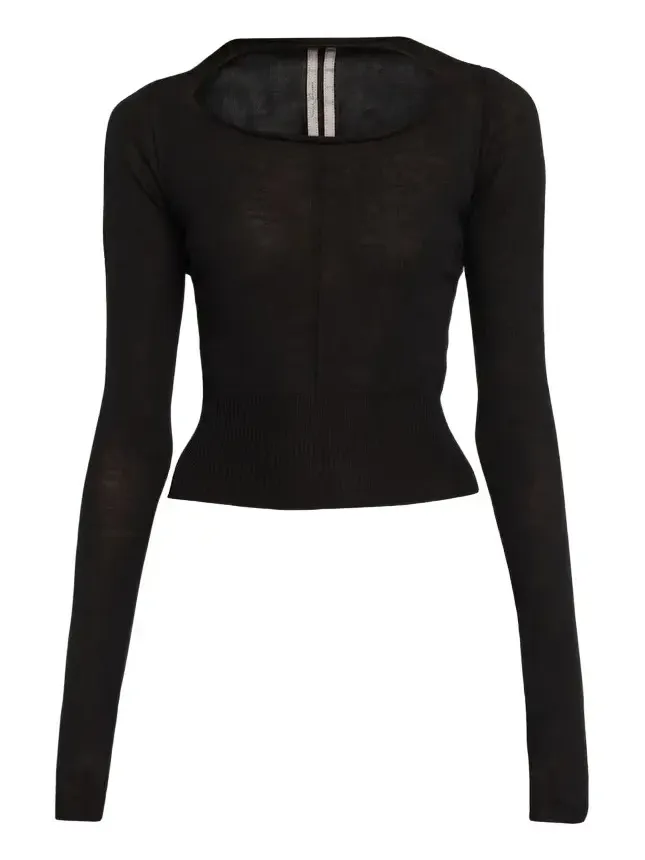 Rick Owens Slashed Cutout Wool Crop Sweater