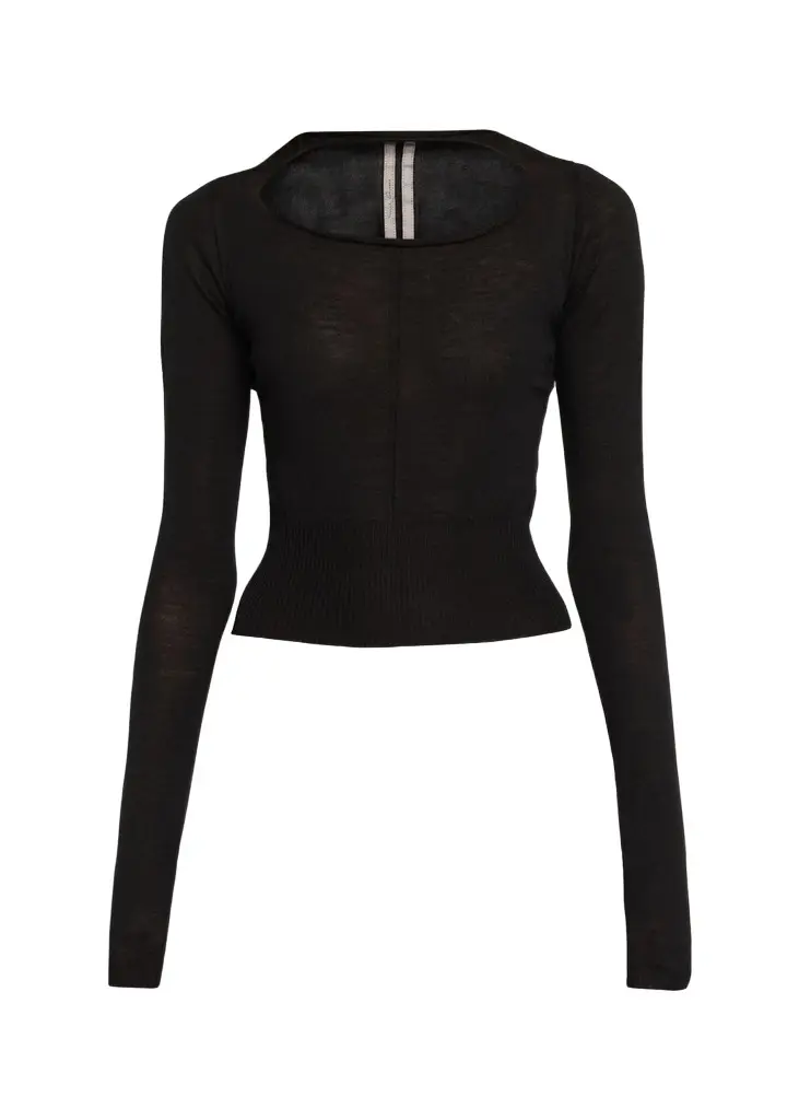 Rick Owens Slashed Cutout Wool Crop Sweater | Image 1 Rick Owens Slashed Cutout Wool Crop Sweater | Image 1