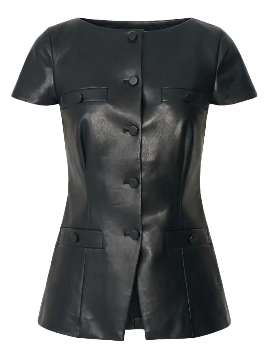Ilya Bateau-Neck Vegan Leather Vest Ilya Bateau-Neck Vegan Leather Vest