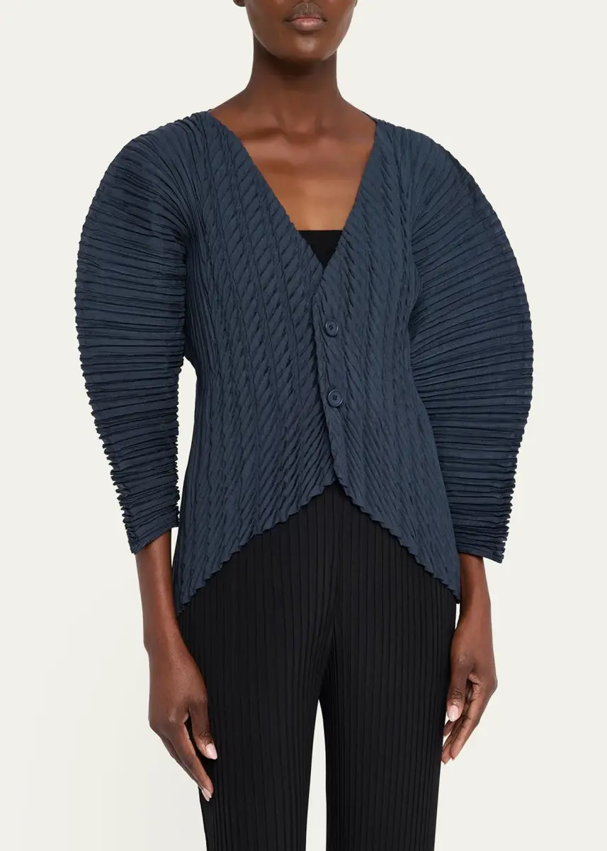 Issey Miyake Unfurling Pleats Sculptural V-Neck Cardigan | Thumbnail 4 Issey Miyake Unfurling Pleats Sculptural V-Neck Cardigan | Thumbnail 4