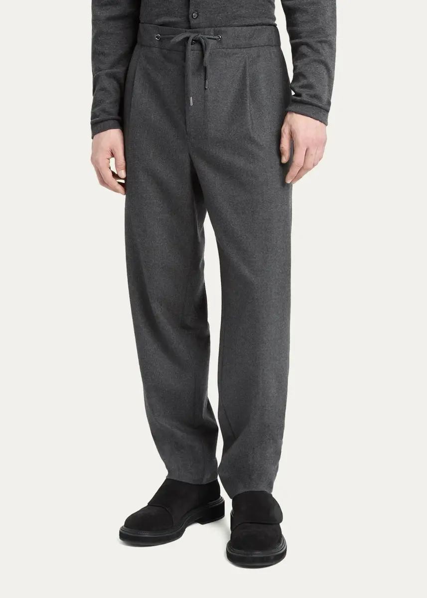 Giorgio Armani Men's Upton Cashmere-Stretch Pleated Drawstring Pants | Thumbnail 4 Giorgio Armani Men's Upton Cashmere-Stretch Pleated Drawstring Pants | Thumbnail 4