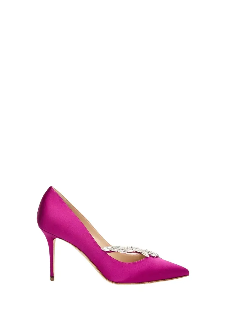 Manolo Blahnik 90mm Nadira Jeweled Satin Pumps | Image 1 Manolo Blahnik 90mm Nadira Jeweled Satin Pumps | Image 1