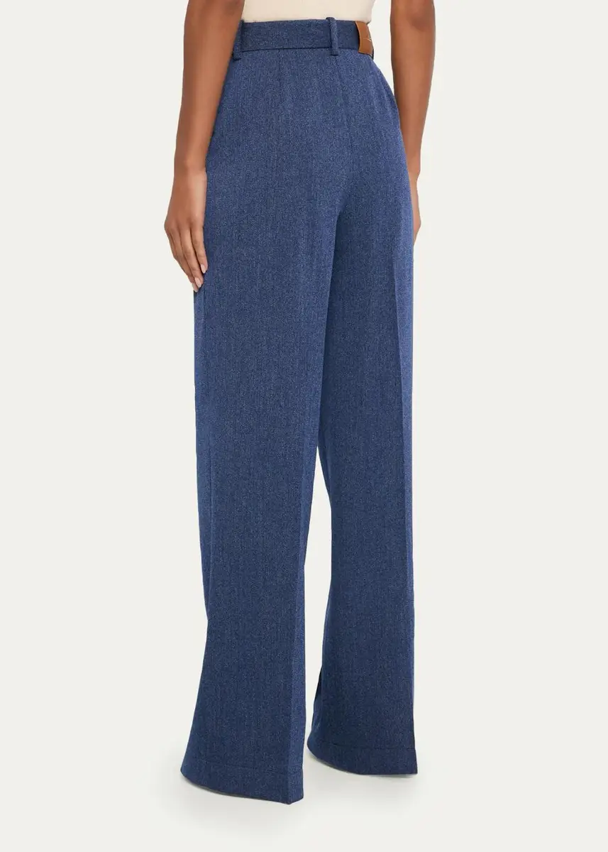 Oscar de la Renta Wool Drill Tailored Wide-Leg Trousers | Thumbnail 3