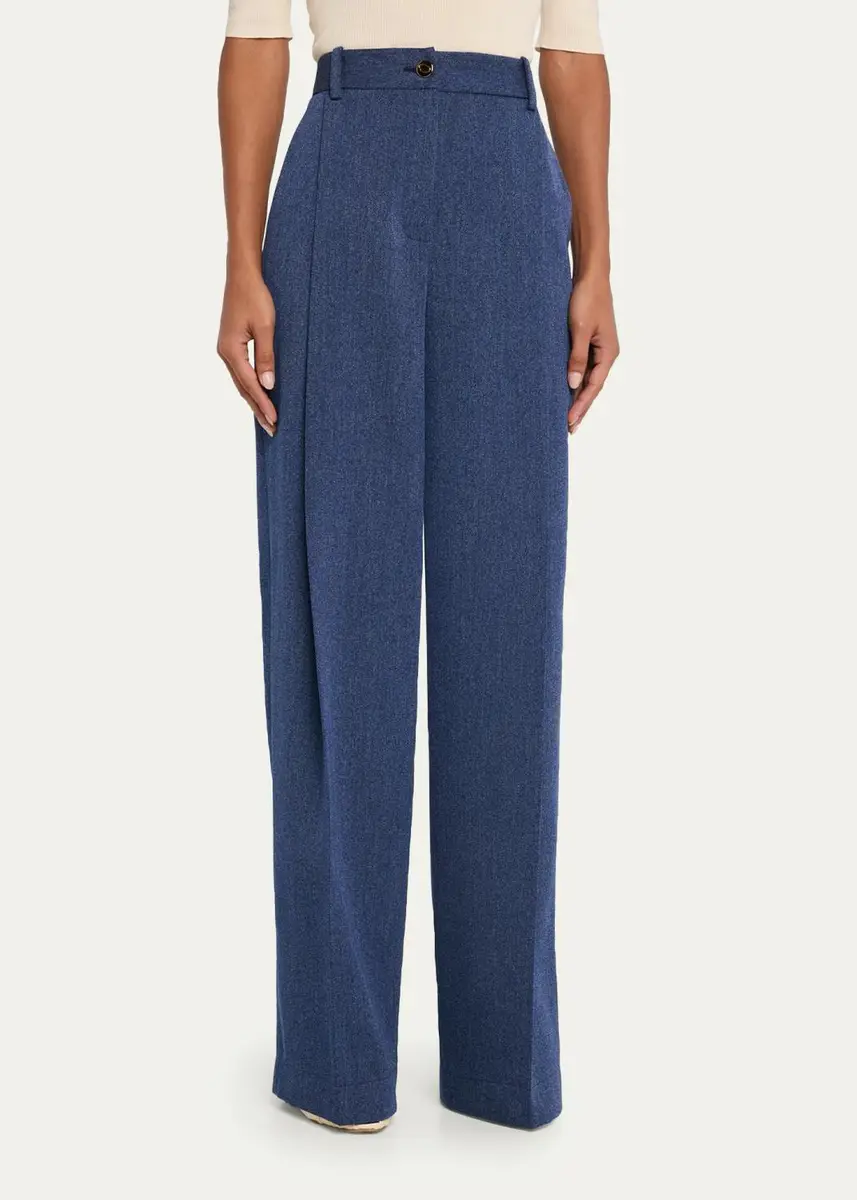 Oscar de la Renta Wool Drill Tailored Wide-Leg Trousers | Thumbnail 4