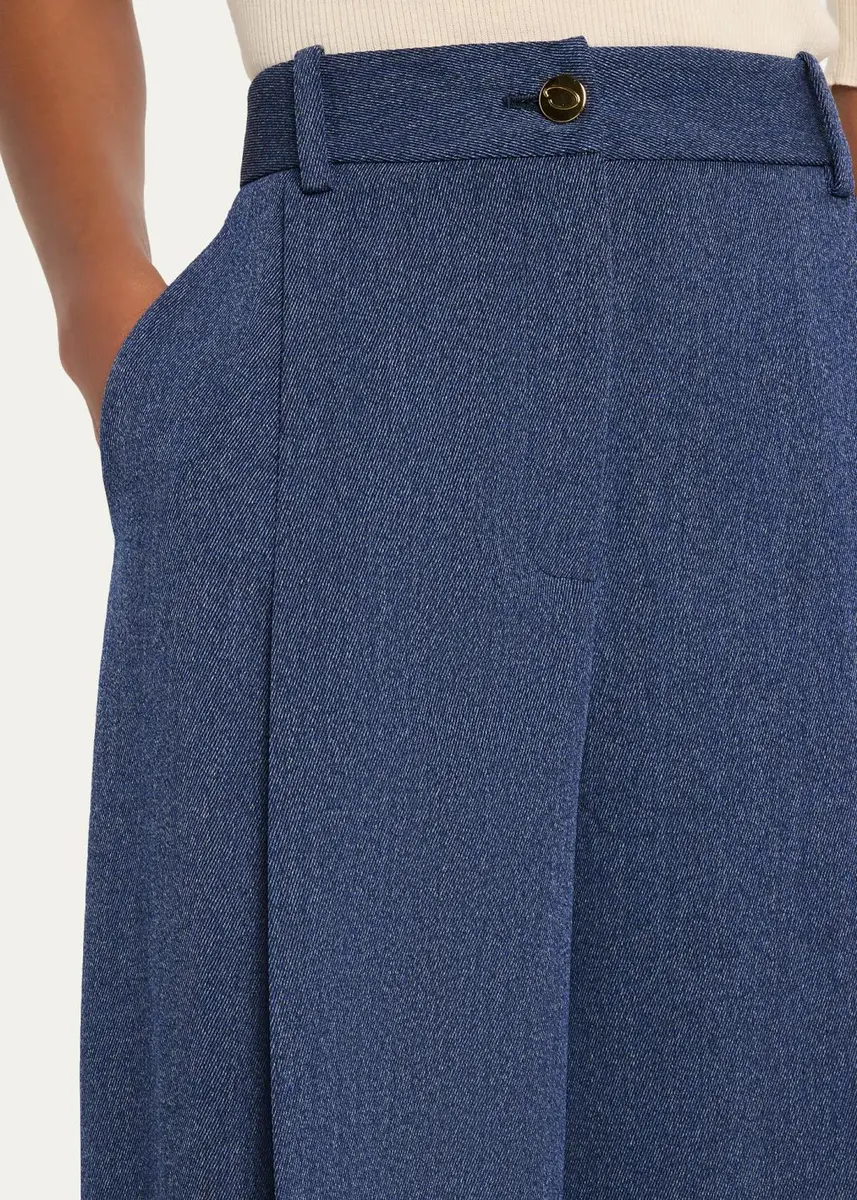Oscar de la Renta Wool Drill Tailored Wide-Leg Trousers | Thumbnail 5