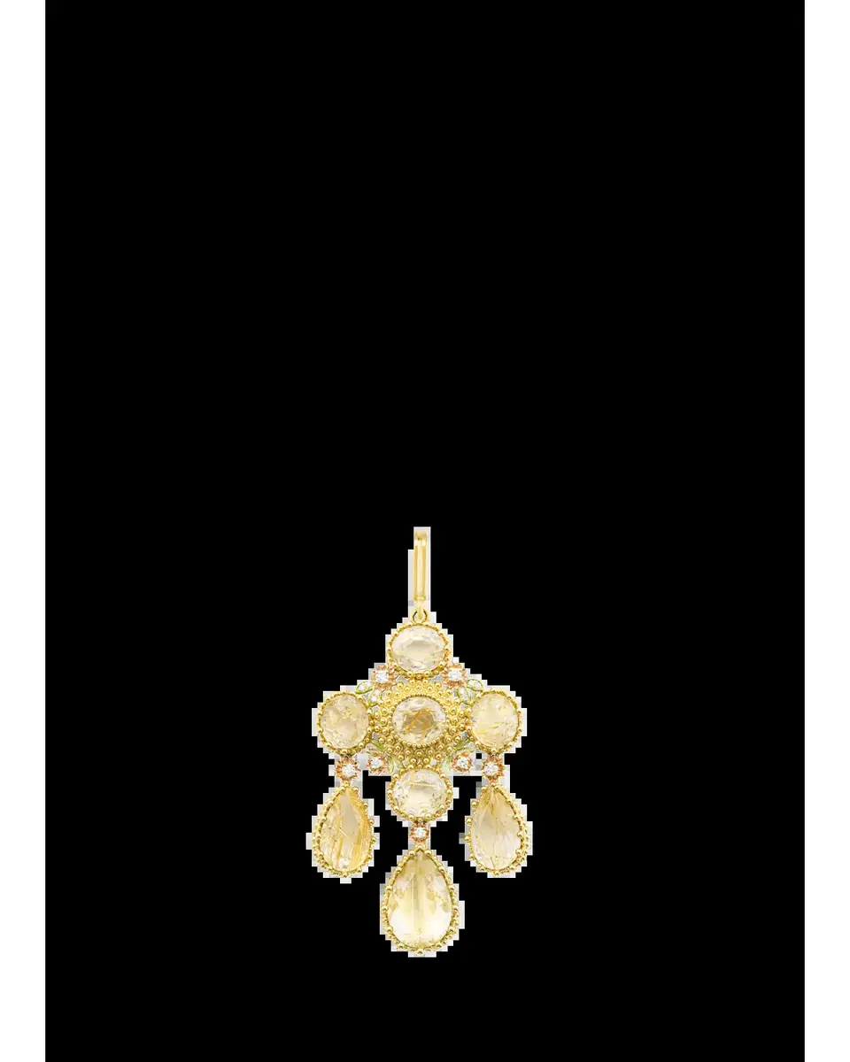 Mellerio 18K Yellow Gold Diamond and Rutilated Quartz Pendant | Thumbnail 2