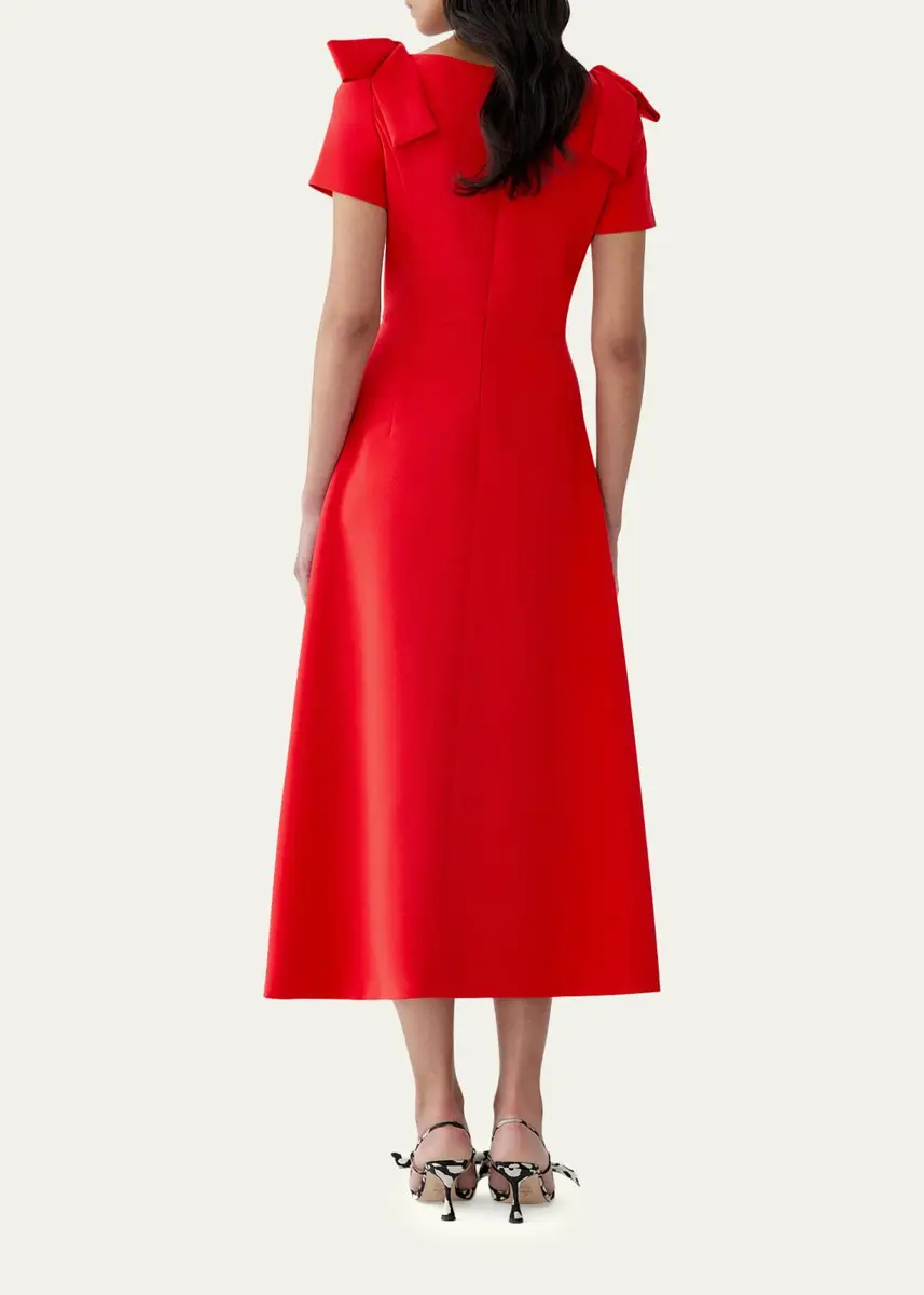 Carolina Herrera Boatneck Bow Short-Sleeve Midi Dress | Thumbnail 3