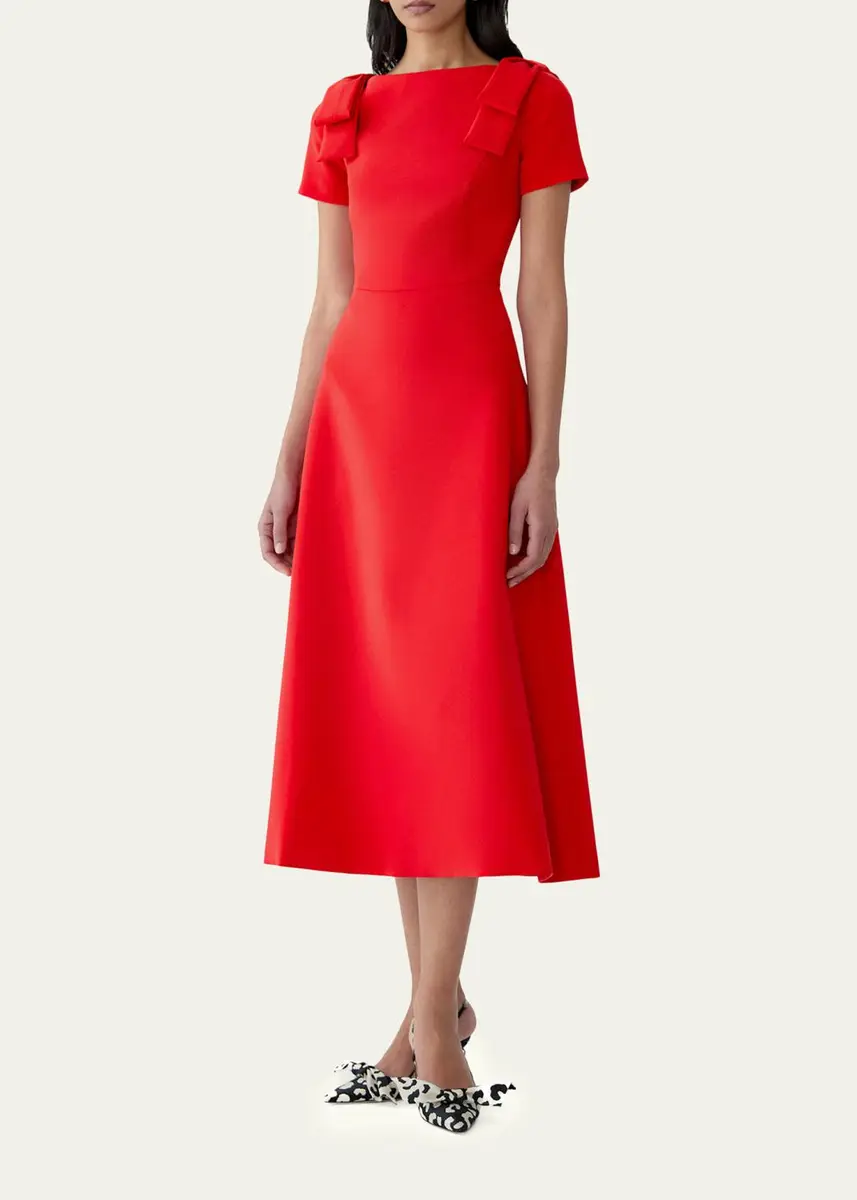 Carolina Herrera Boatneck Bow Short-Sleeve Midi Dress | Thumbnail 4