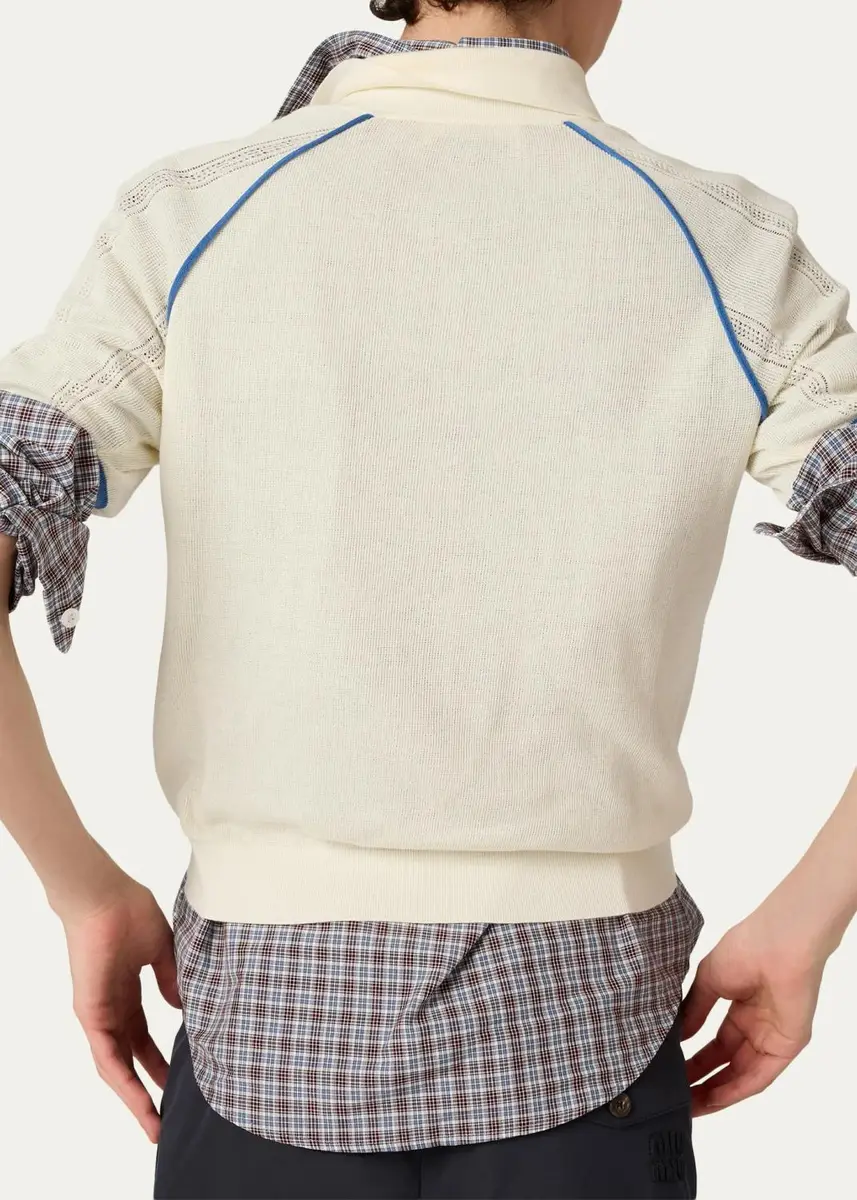 Miu Miu Contrast-Striped Cotton-Blend Polo Shirt | Thumbnail 3