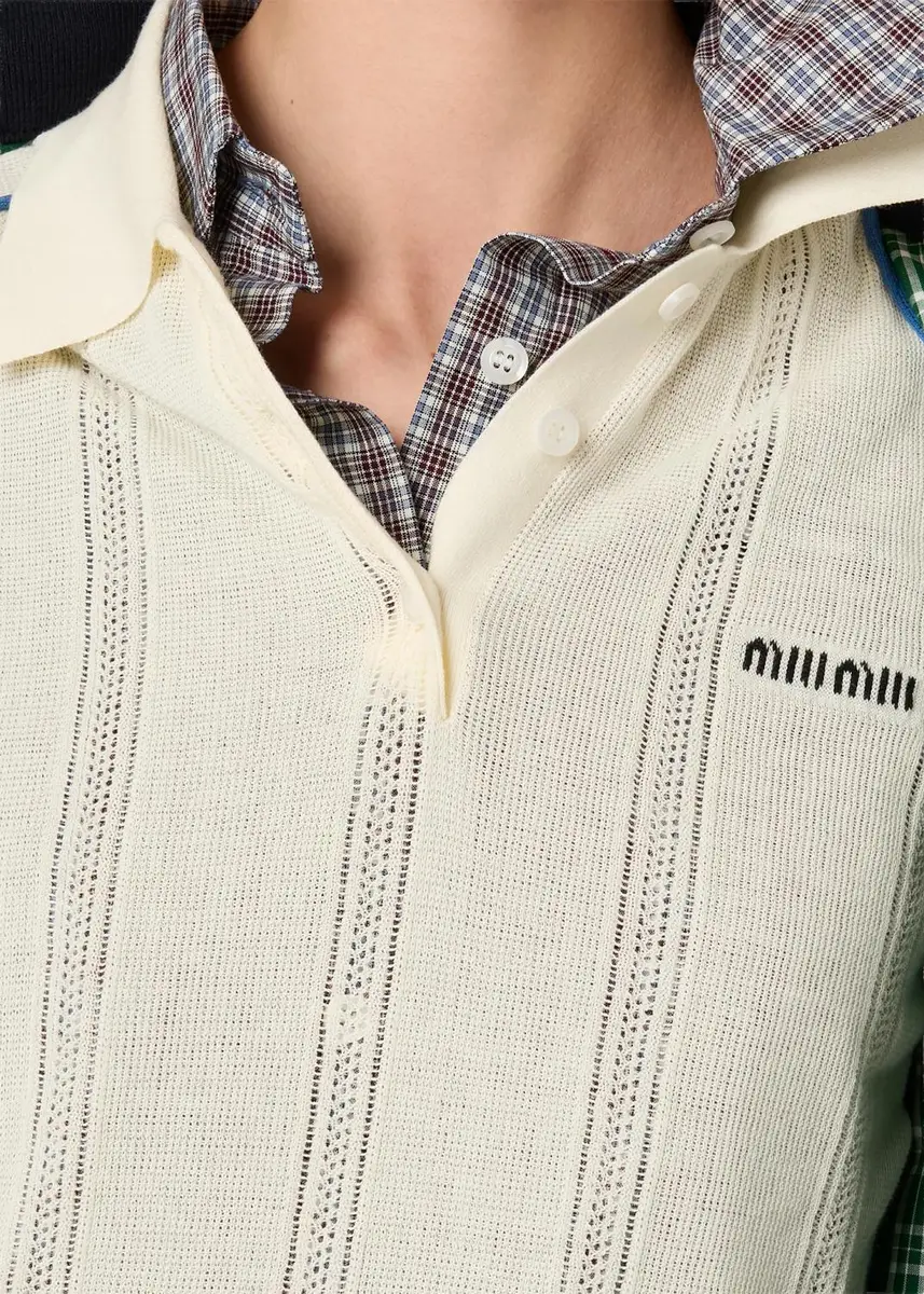 Miu Miu Contrast-Striped Cotton-Blend Polo Shirt | Thumbnail 4