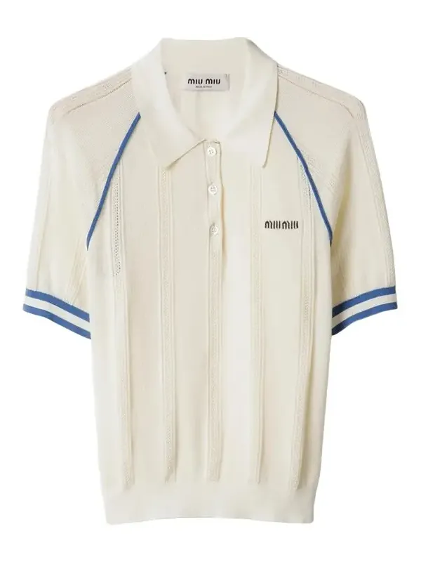 Miu Miu Contrast-Striped Cotton-Blend Polo Shirt