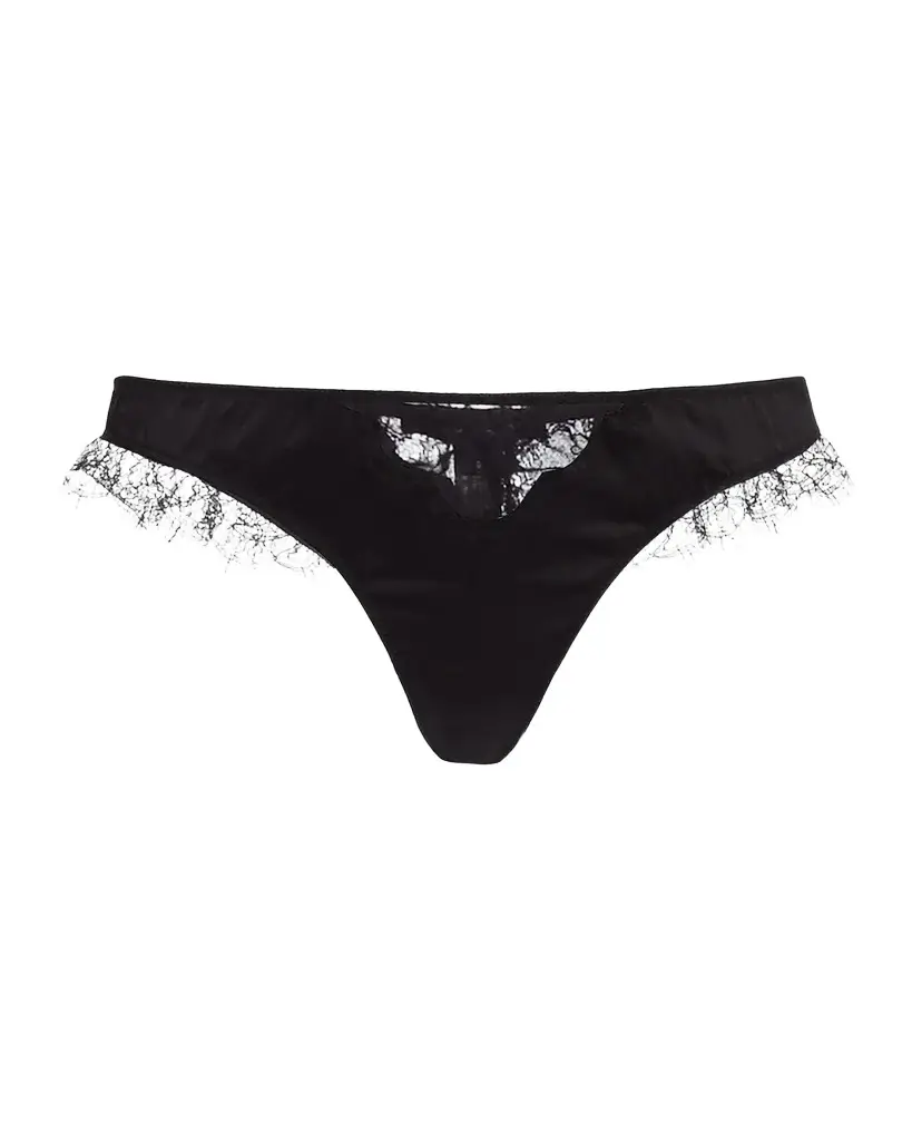 Kiki de Montparnasse Low-Rise Lace-Inset Stretch Silk Thong | Image 1 Kiki de Montparnasse Low-Rise Lace-Inset Stretch Silk Thong | Image 1