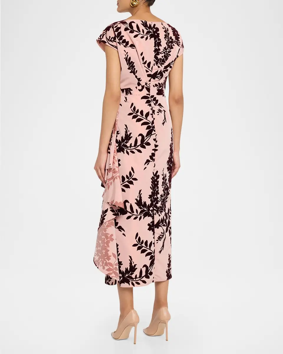 Lela Rose Flocked Taffeta Pleated Drape Midi Dress | Thumbnail 3 Lela Rose Flocked Taffeta Pleated Drape Midi Dress | Thumbnail 3