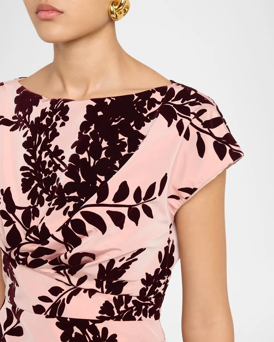 Lela Rose Flocked Taffeta Pleated Drape Midi Dress | Thumbnail 5 Lela Rose Flocked Taffeta Pleated Drape Midi Dress | Thumbnail 5